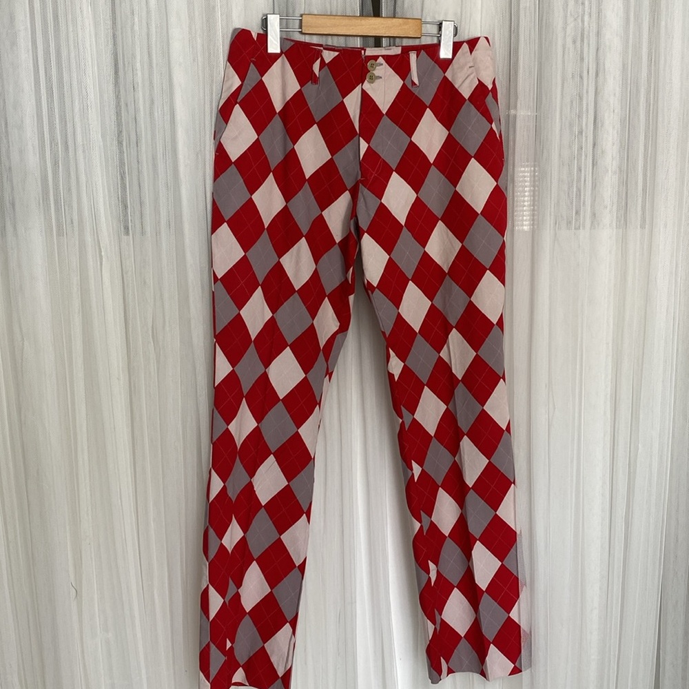 Loudmouth Red and Gray/Off White Argyle Men's Golf Pants 32